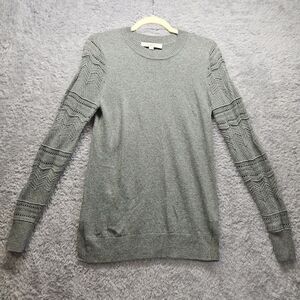 Loft Womens Gray Teal Knit Sweater Small Crochet Sleeve Casual Wool